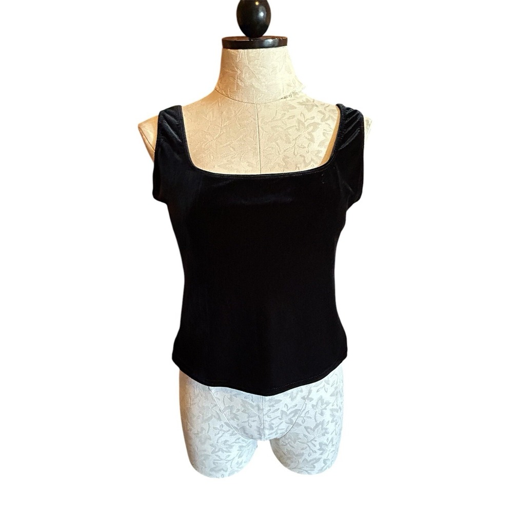 Vintage Carlisle Womens Tank Top Size Med Black Velvet Witchy USA Shell